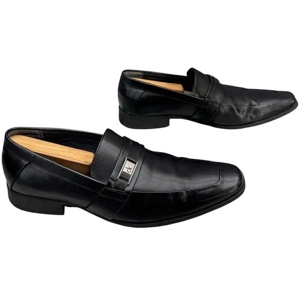 Calvin Klein Brighton Black Leather Buckle Strap Slip On Dress Loafer Men 8.5